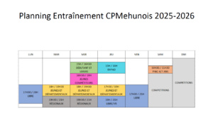 Planning des entraînements 2025/2026